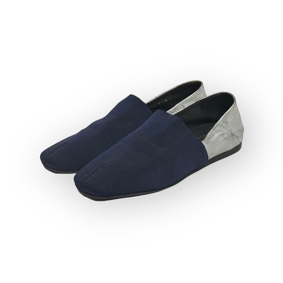 Donald J Pliner® ༄ Audra Leather Espadrille Flats ༄ Navy + White Metallic ༄ 9.5M - Picture 7 of 16